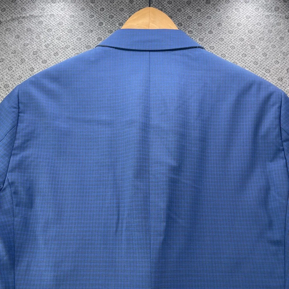 Indochino Mens 100% Wool 2 Piece Suit Slim Fit Blue Check 40R 32x30 Surgeon Cuff